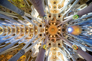 Visitors admire the Sagrada Famílias interior