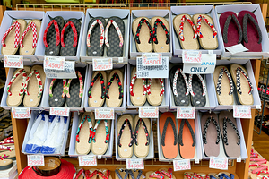 Traditional slippers displayed for sale in Tokyo markets of Japa