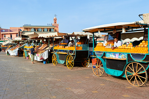 Fresh orange juice stall in Djema el Fnaa square of Marrakesh