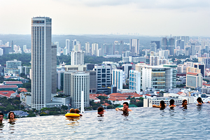 Visitors enjoy the Infinity Pool at Marina Bay Sands