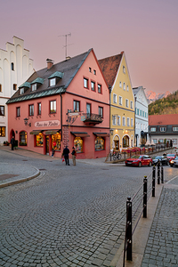 Streets of Fussen on the Romantic Road at dusk