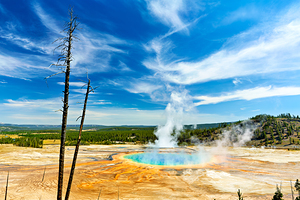 Grand Prismatic Spring in Yellowstone National Park at midday