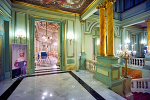 People walk through the Gran Teatre del Liceu in Barcelona