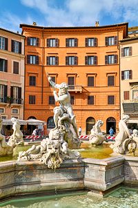 Fountain of Neptune at Piazza Navona in Rome Italy during the da