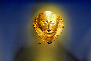 Golden mask of Agamemnon at National Archaeological Museum in At