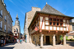 View of Maison de la Harpe and Tour de lHorloge in Dinan France