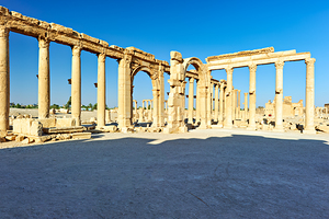 Exploring the ruins of Palmyra and the great colonnade in Syria
