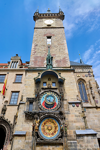 Historic Prague Astronomical Clock on Old Town Hall Tower.
