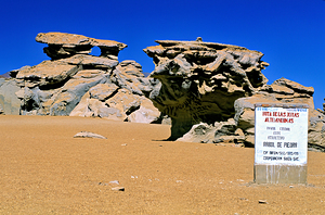 Unique desert rock formations including the Stone Tree.