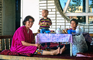 Family enjoys lunch in Samarkand Uzbekistan