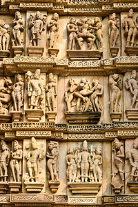 Hindu temples in Khajuraho with erotic carvings and sculptures