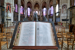 Holy Bible placed at altar in Auxerre Cathedral in Burgundy Fran