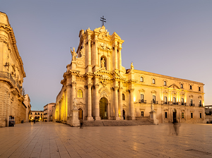 Syracuse Cathedral on Ortygia Island during evening light