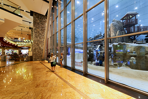 View of indoor ski resort from shopping mall in Dubai UAE by Marco Brivio