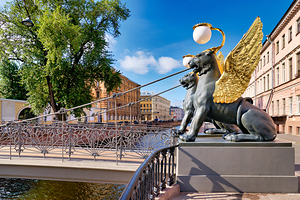 Griffins on bank bridge in saint petersburg russia