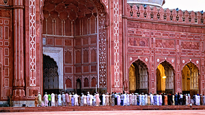 Prayers at Badshahi Mosque during prayer time in Lahore