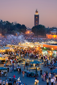 Sunset at Djema el Fna square in Marrakesh Morocco