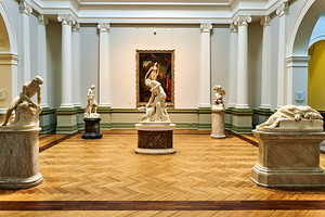 Sculptures and paintings in an art gallery in Sydney