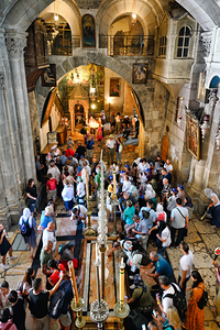 Crowd gathering at Church of the Holy Sepulchre in Jerusalem