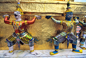 Wat Phra Kaew and giant figures in Bangkok
