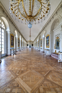 Grand Trianon hall in Palace of Versailles with wooden floor by Marco Brivio