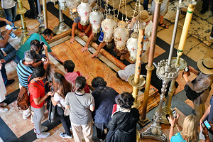 Visitors gather at the church of the Holy Sepulchre in Jerusalem