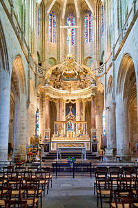 Basilica of St Saviour in Dinan France with church interior view