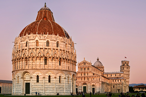 Pisa Tuscany landmarks at sunset in Square of Miracles