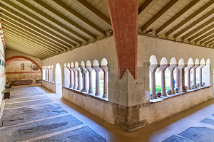 Visitors explore cloister at Saint Pierre le Jeune in Strasbourg