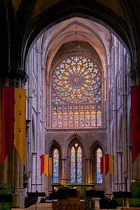 Stained glass windows in Cathedral Saint Vincent in Saint Malo