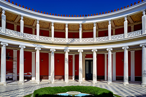 Inner courtyard of Zappeio Hall in Athens Greece during a sunny 