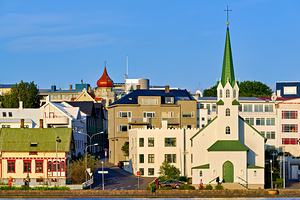 Lutheran free church in reykjavik by lake tjornin