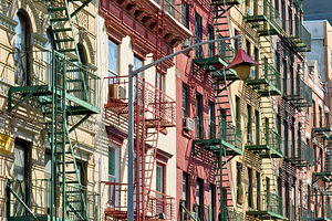 Fire escapes on buildings in Manhattan New York City