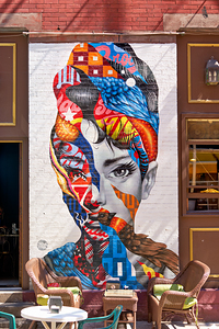 Audrey Hepburn mural at a cafe in Little Italy Manhattan New Y