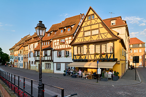 Timber framed houses and cafe in Petite Venise Colmar Alsace by Marco Brivio