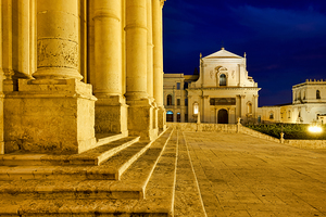 Noto Cathedral and Basilica Santissimo Salvatore at night in Sic