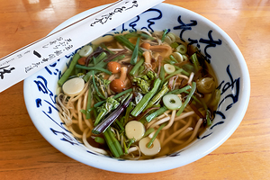 Soba soup served in a bowl at a restaurant in Kyoto Japan