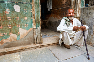 Old man sitting in a house in Mandawa Rajasthan India