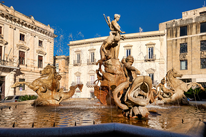 Detail of fountain of diana in syracuse ortygia sicily