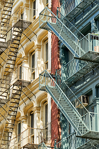 Fire escape stairs on buildings in Manhattan New York