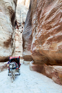 Horse drawn carriage in siq path leading to Petra site