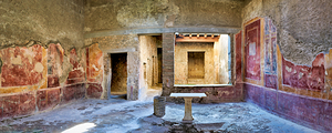 Exploration of ancient rooms in Pompeii near Naples in Campania 
