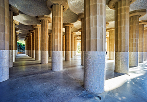 Columns and domes in Hypostyle Room at Park Guell Barcelona