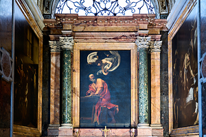 Caravaggios artwork of Saint Matthew is featured in the Church 