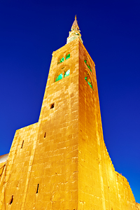 Historic mosque tower in Damascus with night sky