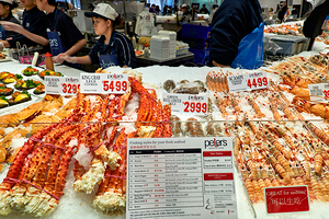 Fresh seafood display at Peters Sydney Fish Market.