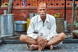 Portrait of an old man sitting in Bundi Rajasthan India