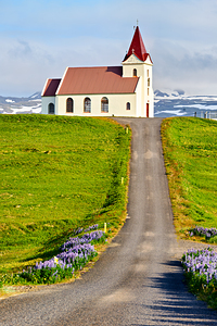 Visit to Ingjaldsoll Church in Iceland on a sunny day