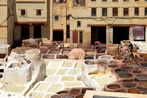Tannery work in Sidi Moussa in Fez Morocco during the day
