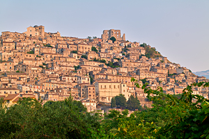 Sunrise view of Morano Calabro town in Calabria Italy